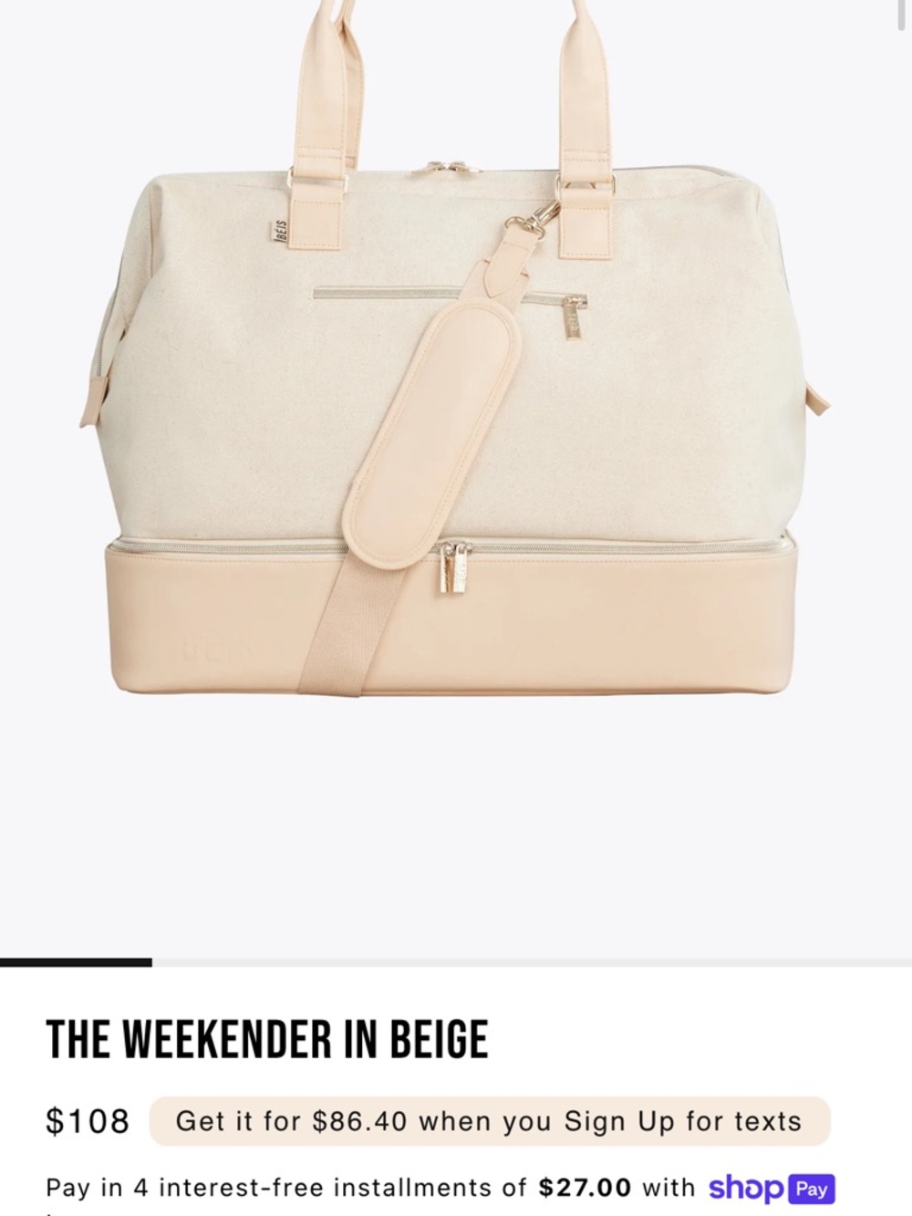 BEIS Weekender Travel Bag in Beige and Nude